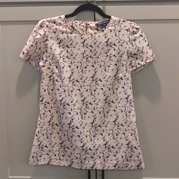French Connection | Pale Blush and Black Abstract Print Shirt Sleeve Blouse | 4 - Picture 1 of 5